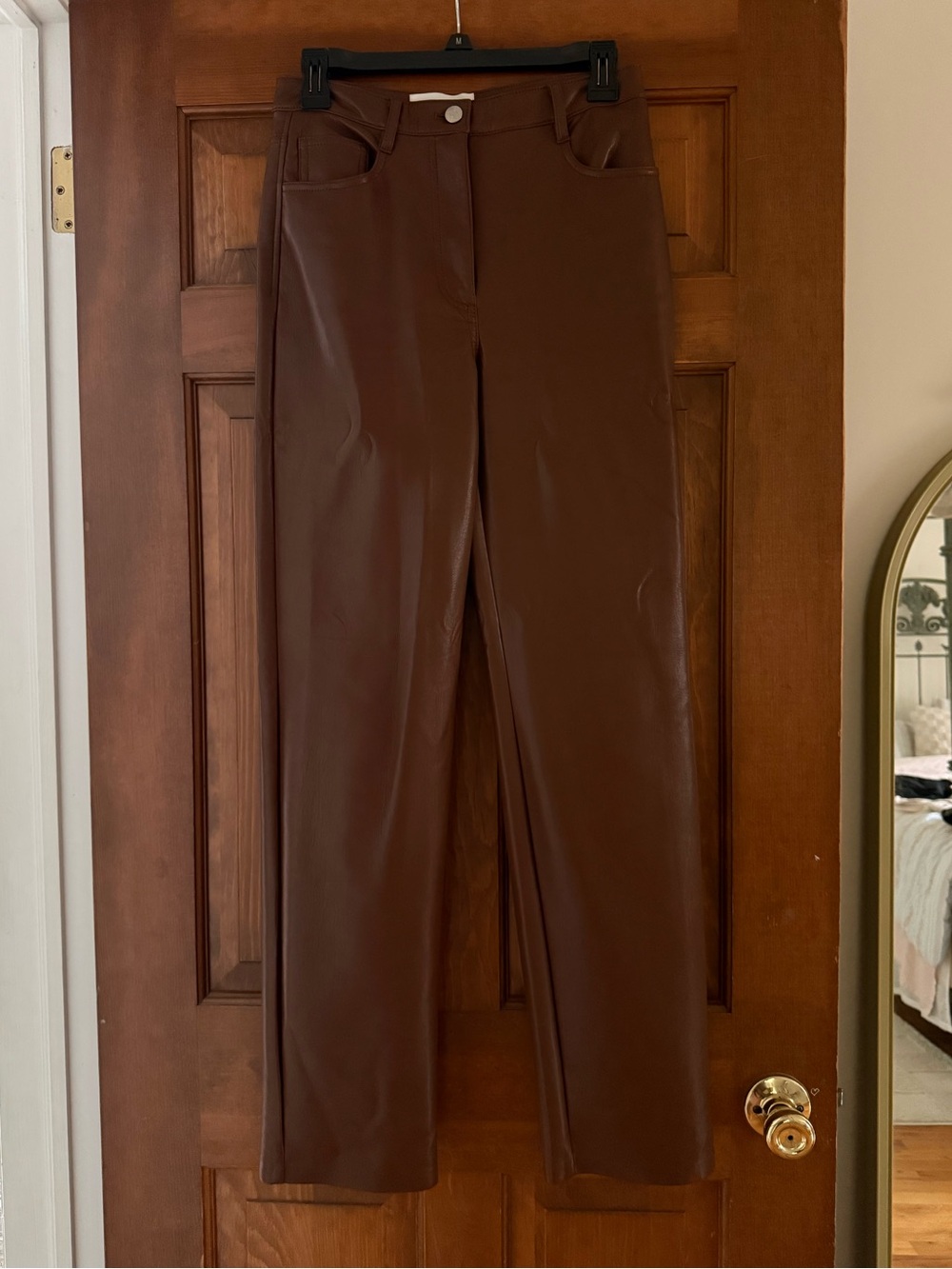Wilfred Chocolate Brown Faux Leather Straight-Leg Pants